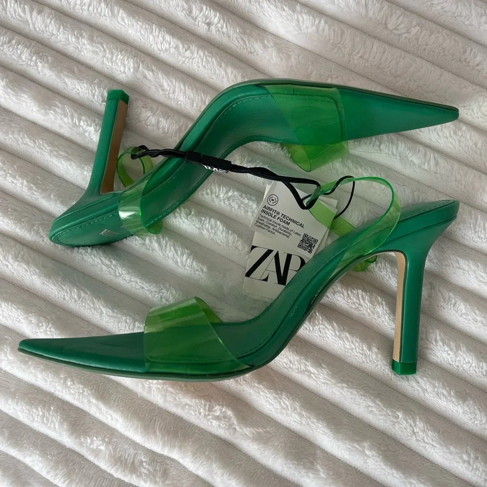Zara Green Vinyl Slingback Heeled Sandals - Picture 7 of 8
